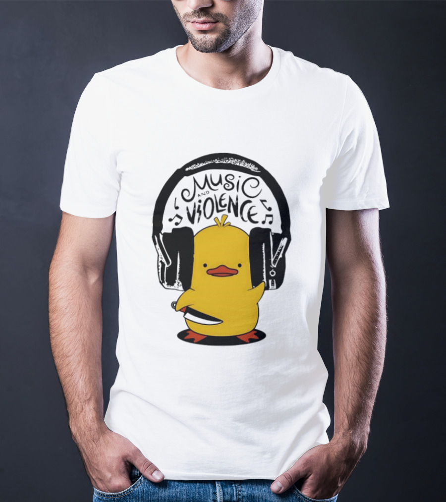 Murder Duck Music And Violence Headphones Knife Animal Bird T-Shirt