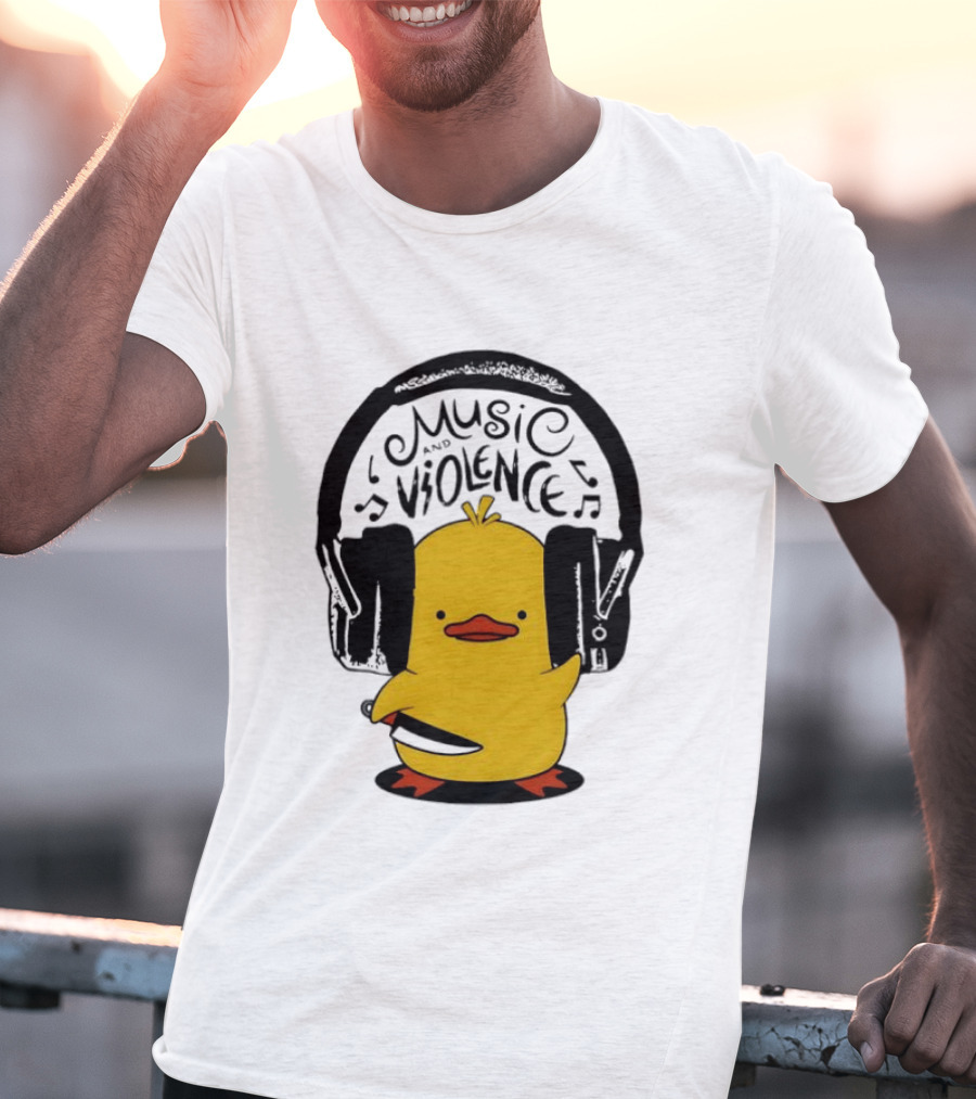 Murder Duck Music And Violence Headphones Knife Animal Bird T-Shirt