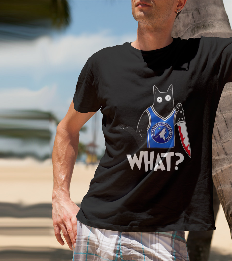 Minnesota Timberwolves Cat With Knife WHAT Halloween T-Shirt