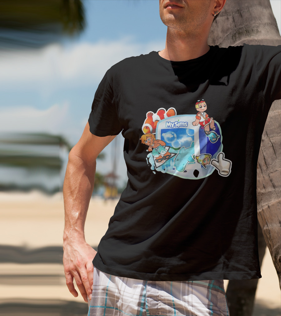 MySims Beach Adventure Clownfish Dolphin و Surfing Fun T-Shirt