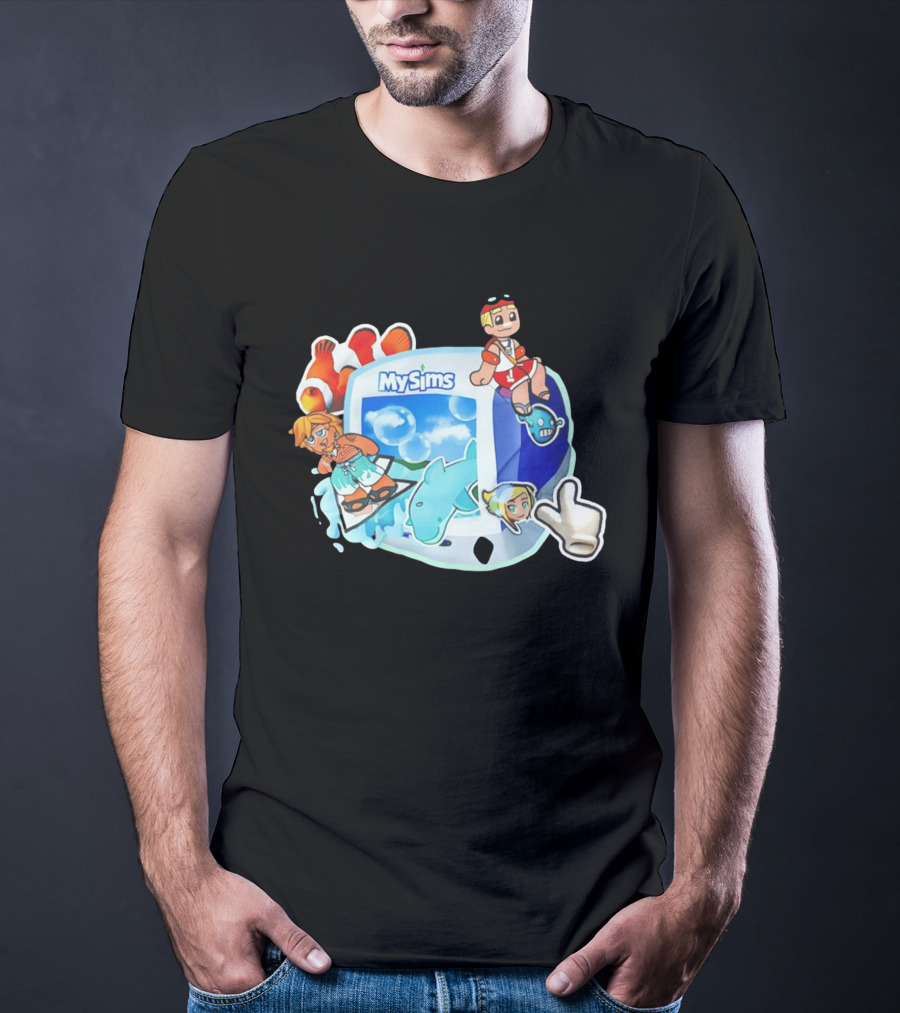 MySims Beach Adventure Clownfish Dolphin و Surfing Fun T-Shirt