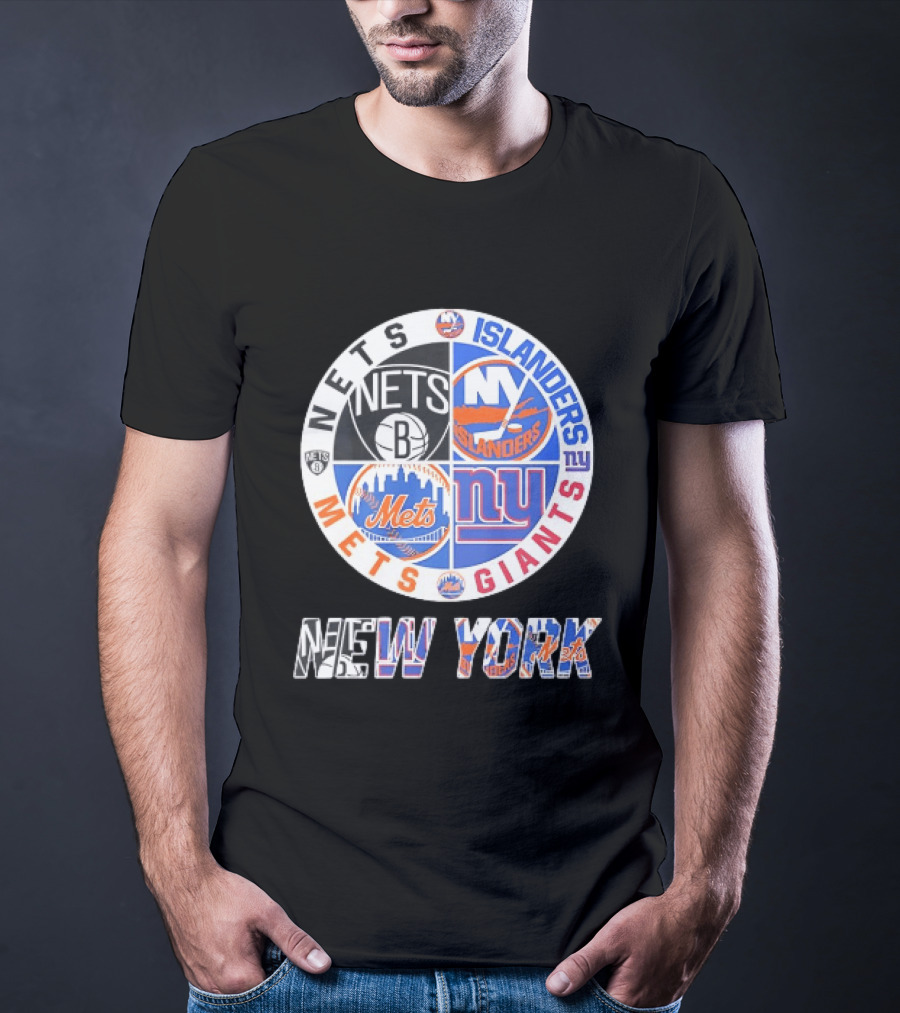 New York Mets Giants Islanders Nets Teams Logo Circle T-Shirt