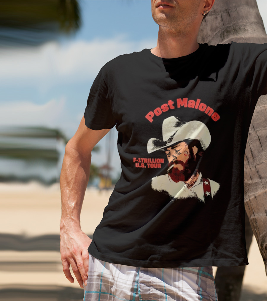 Post Malone F 1 Trillion U.S. Tour Cowboy Hat And Cigarette T-Shirt
