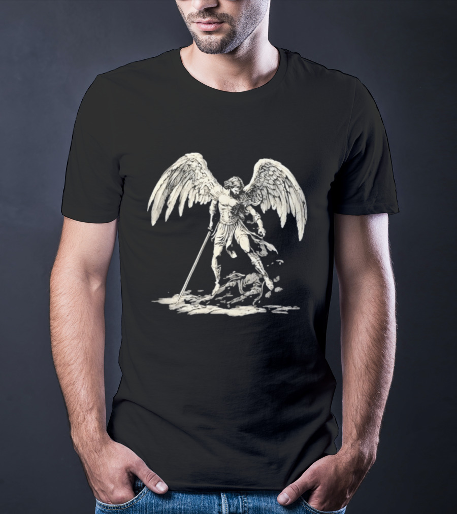 Saint Michael The Archangel Defeating Satan Biblical Christian Symbolism T-Shirt