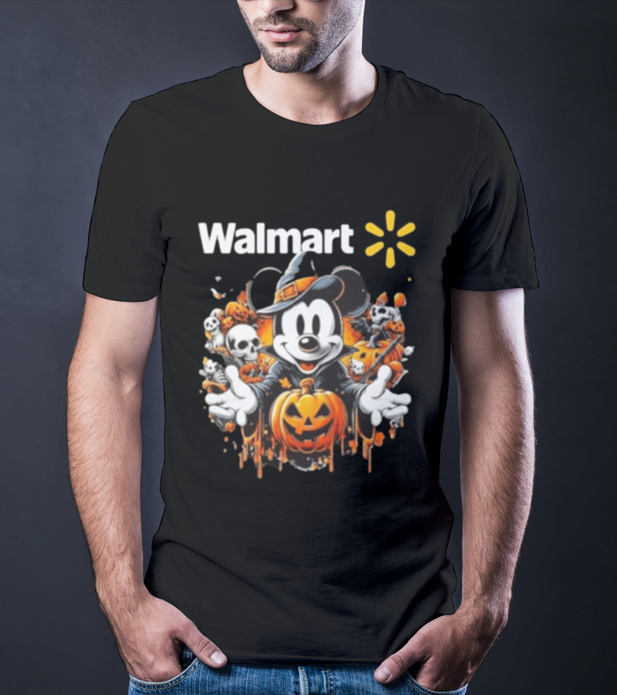 Walmart Mickey Mouse Halloween Witch Pumpkin Skulls T-Shirt
