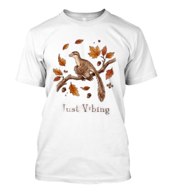 Archaeopteryx Bird With Autumn Leaves Acorns Just Vibing Paleontology Nature T-Shirt