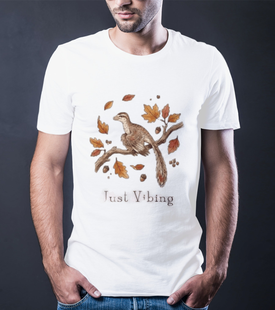 Archaeopteryx Bird With Autumn Leaves Acorns Just Vibing Paleontology Nature T-Shirt