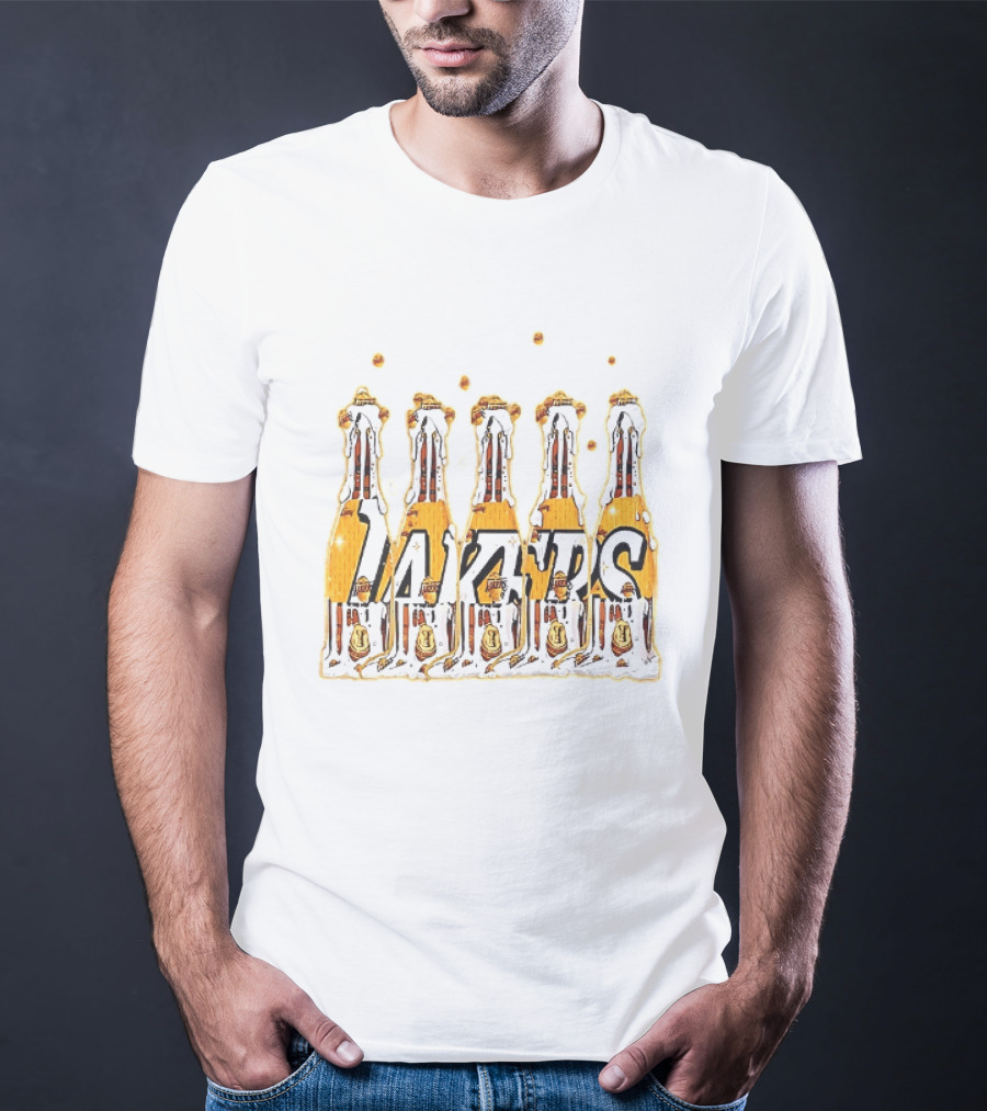 Lakers Champagne Bottle Celebration Popping Bubbles T-Shirt