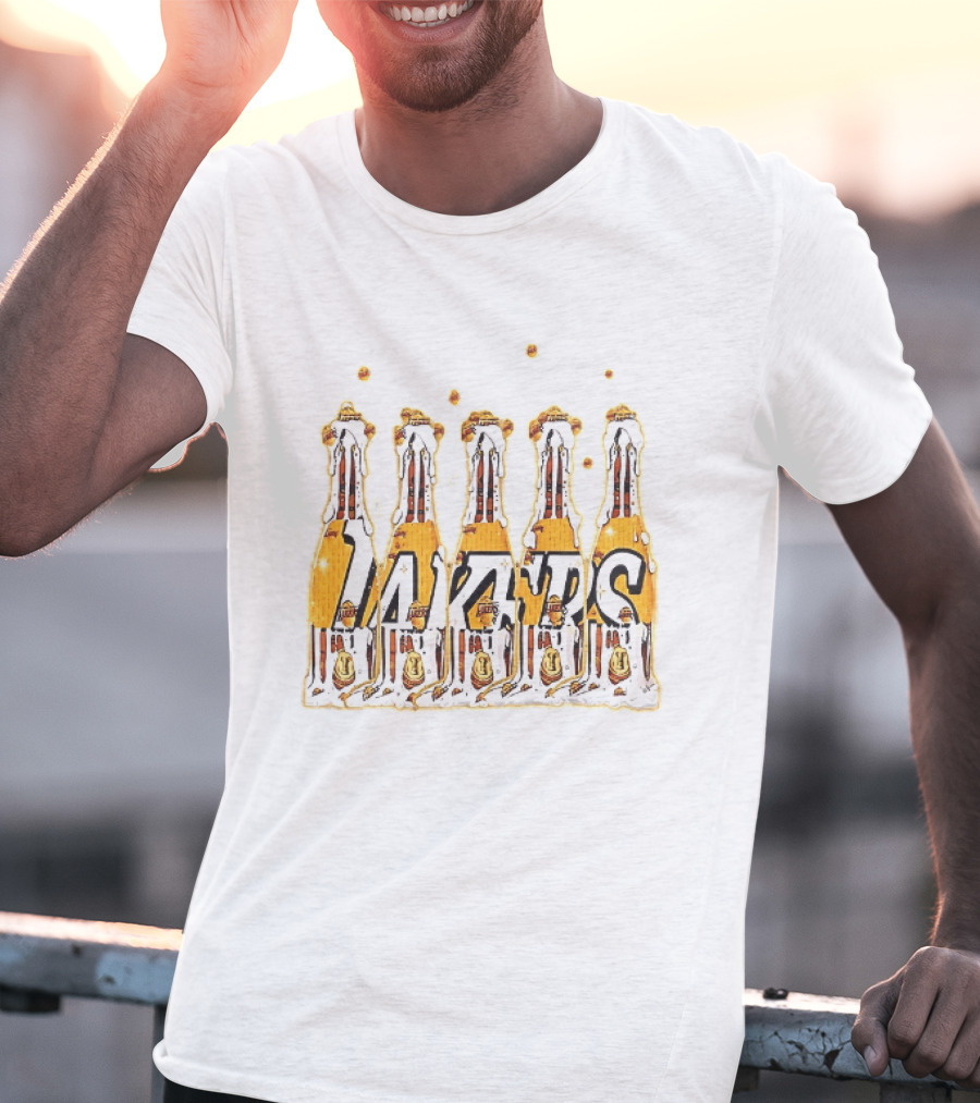 Lakers Champagne Bottle Celebration Popping Bubbles T-Shirt