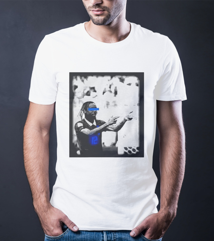 Bradley Barcola France Parasite Number 12 Footballer Blue Accents T-Shirt