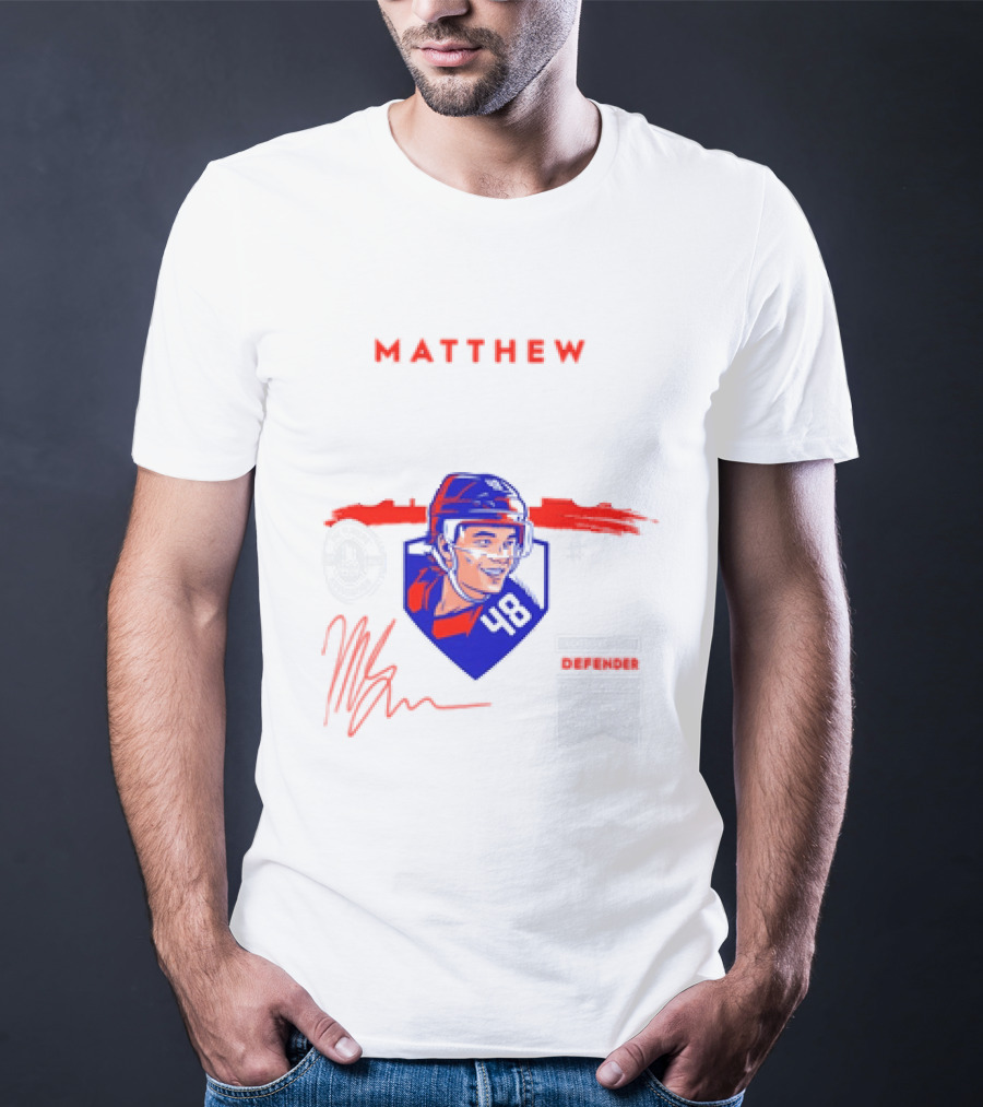 Matthew Schaefer New York Islanders 48 Spotlight Signature Helmets T-Shirt