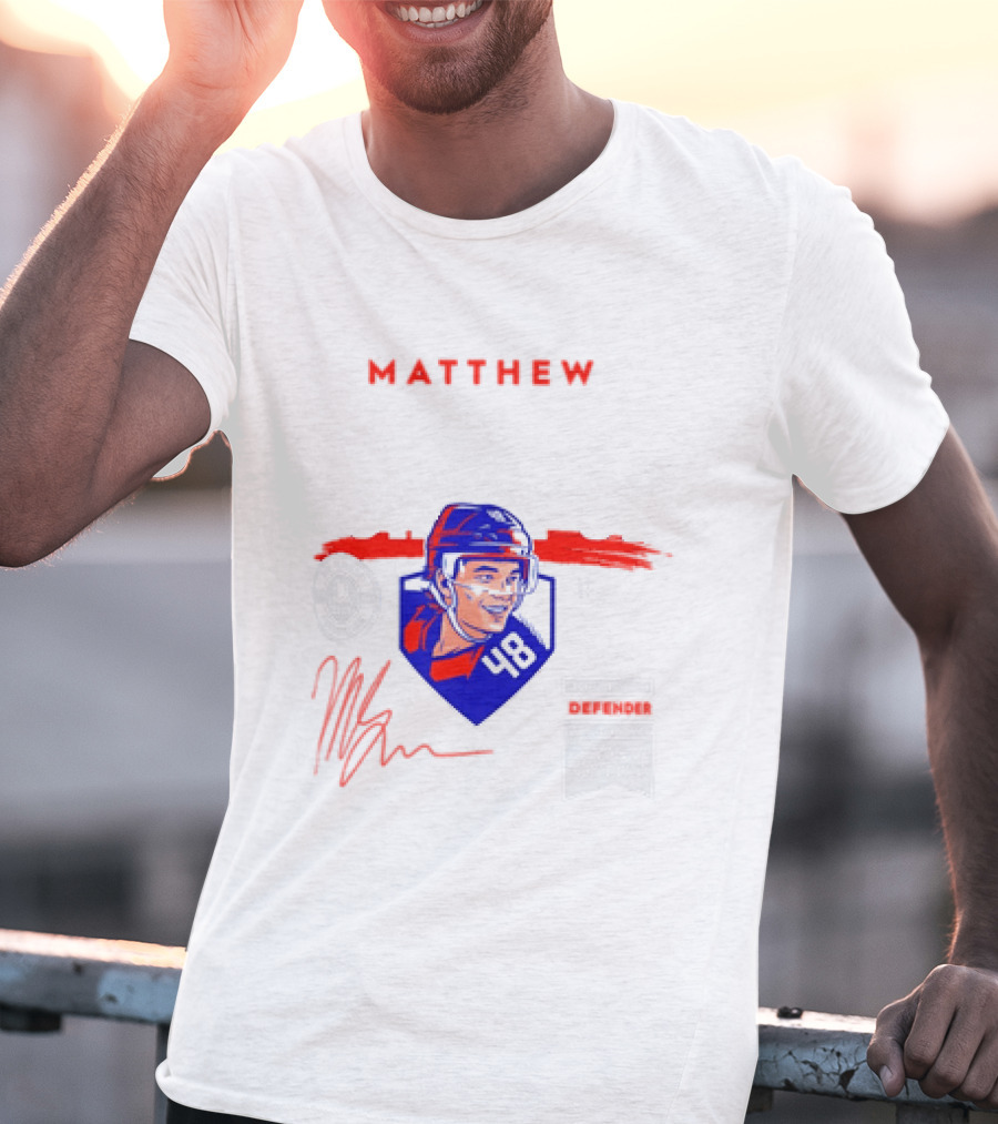 Matthew Schaefer New York Islanders 48 Spotlight Signature Helmets T-Shirt