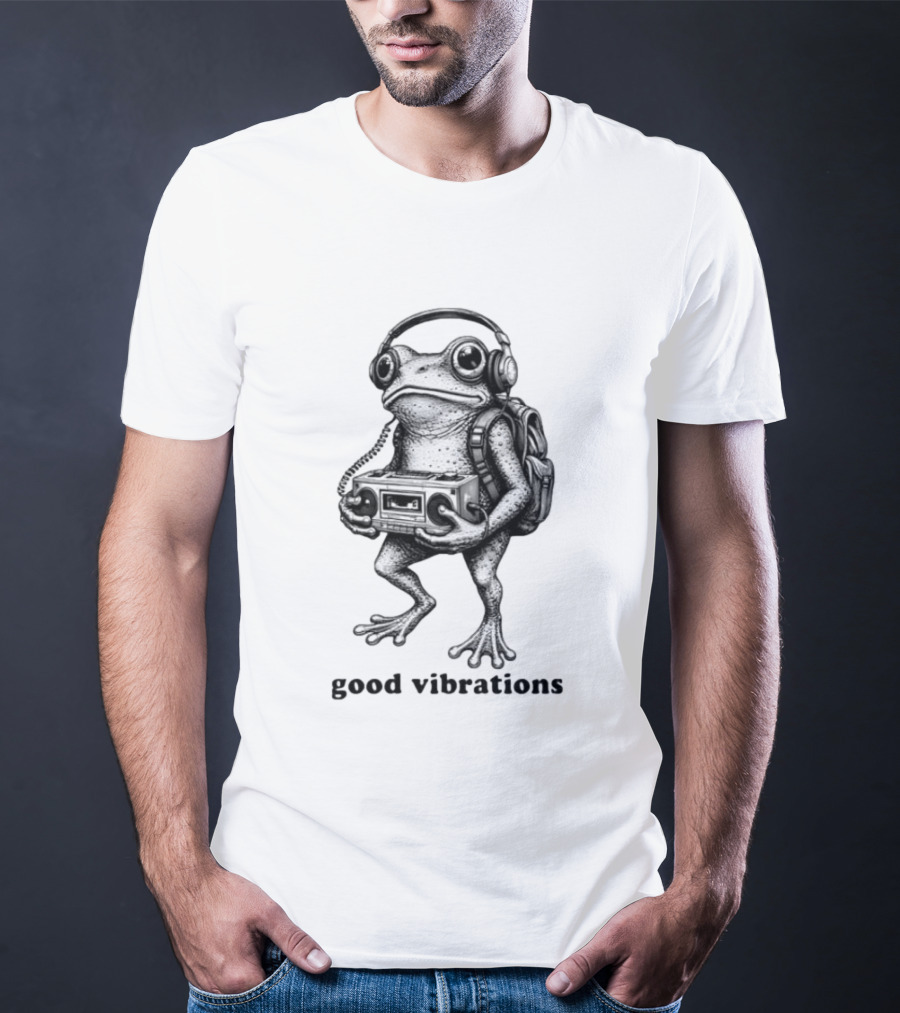 Frog With Headphones Boombox Backpack Good Vibrations T-Shirt