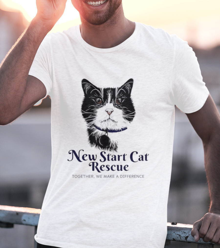New Start Cat Rescue Together We Make A Difference Black And White Cat T-Shirt