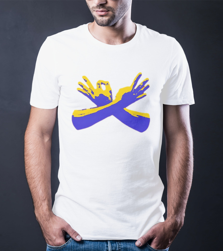 Hand Gesture Okay Yellow Blue Crossed Hands T-Shirt
