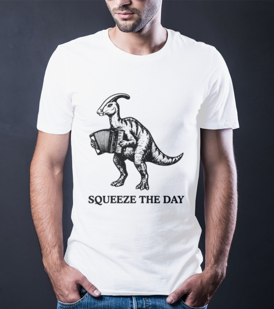 Parasaurolophus Squeeze The Day Playing Accordion T-Shirt