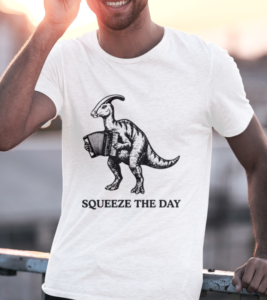 Parasaurolophus Squeeze The Day Playing Accordion T-Shirt