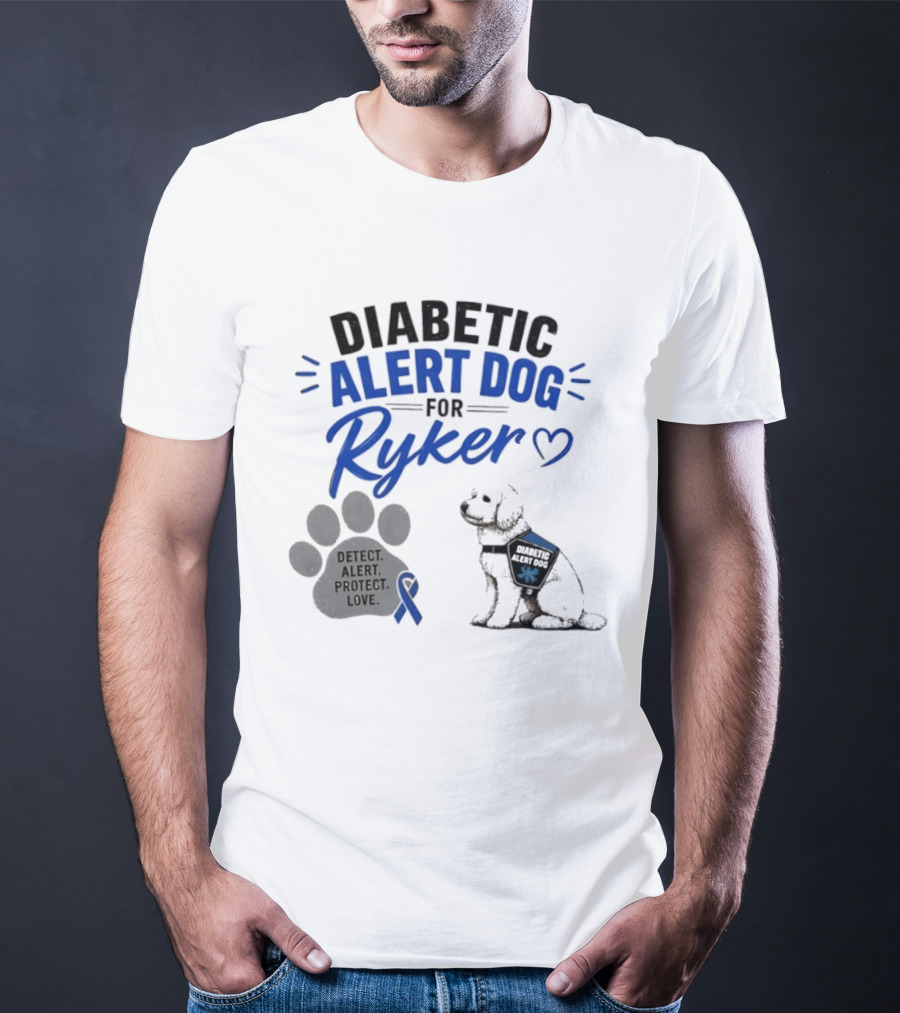 Diabetic Alert Dog Detect Protect Love Ribbon Ryker T-Shirt
