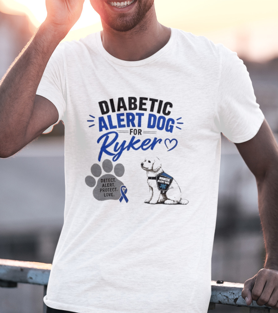 Diabetic Alert Dog Detect Protect Love Ribbon Ryker T-Shirt