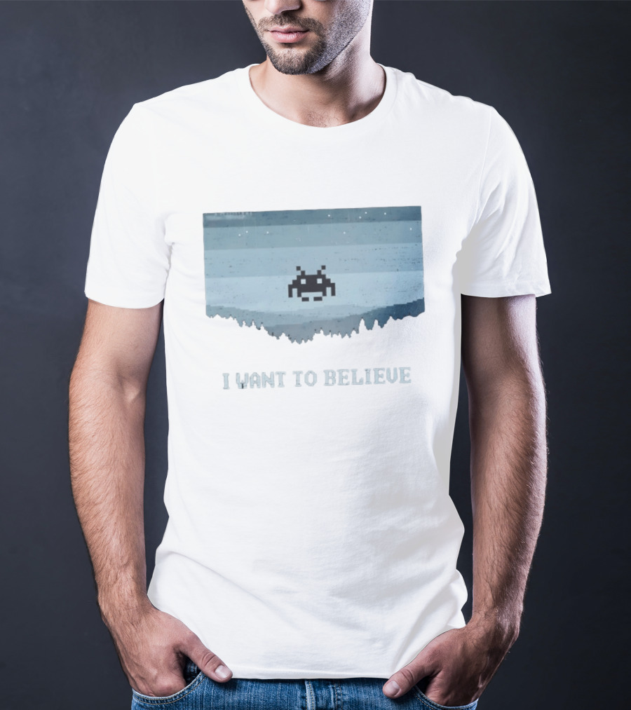 Space Invaders The X Files I Want To Believe Retro Mashup T-Shirt