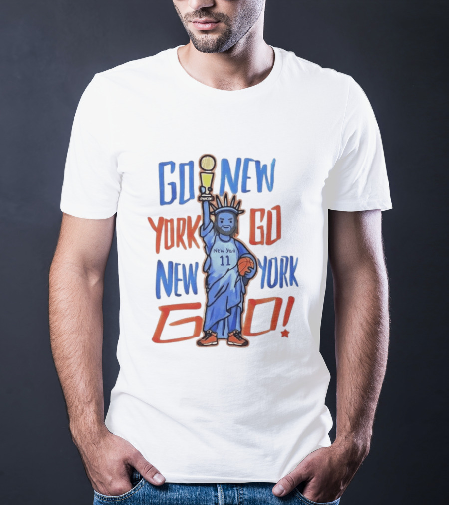 New York Knicks Go New York Go Statue Of Liberty Jalen Brunson Basketball Trophy T-Shirt