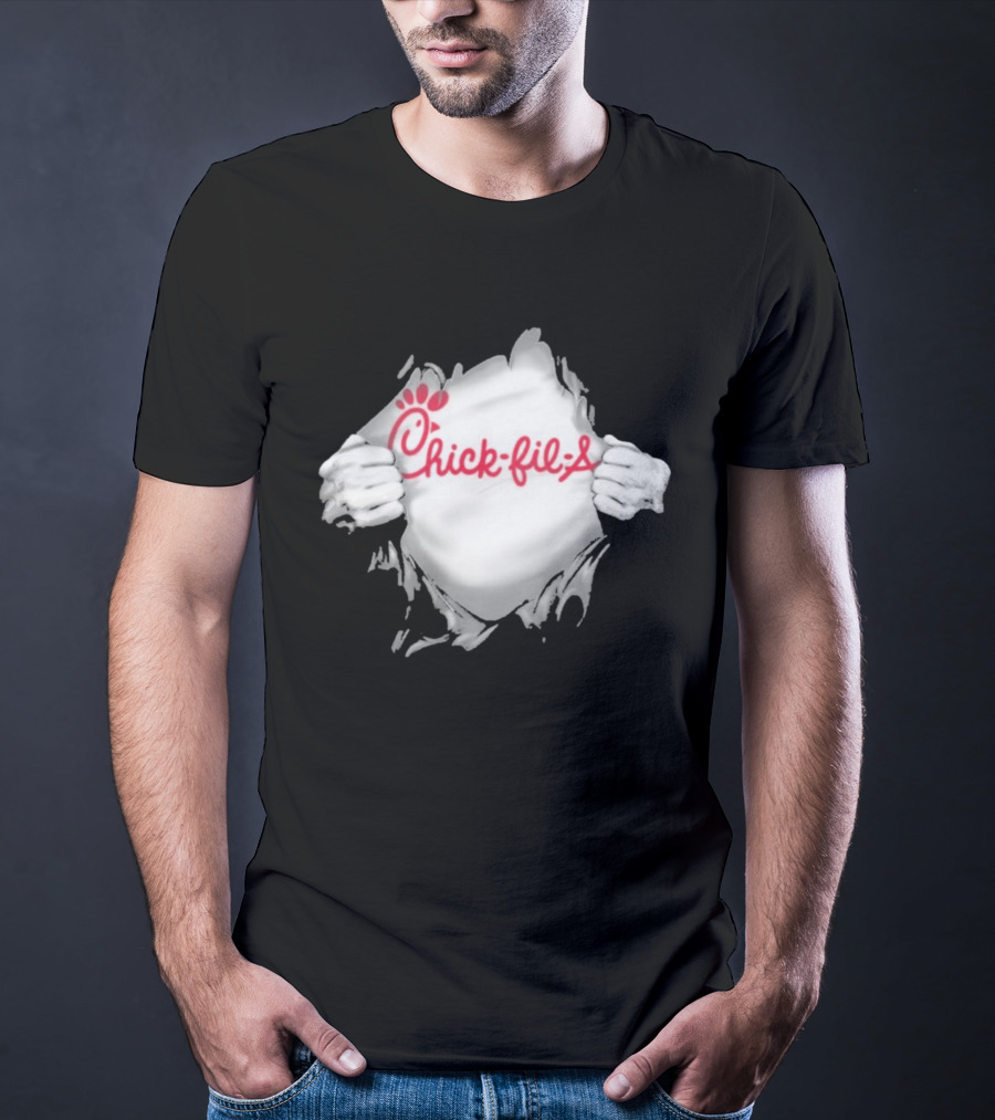 Chick Fil A Superhero Ripped Chest Torn Employee T-Shirt