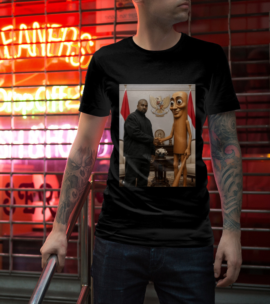 Kanye West And Indonesian Sahur Shaking Hand With Tung Tung Baton In Presidential Setting T-Shirt