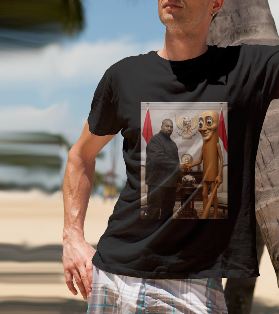 Kanye West And Indonesian Sahur Shaking Hand With Tung Tung Baton In Presidential Setting T-Shirt