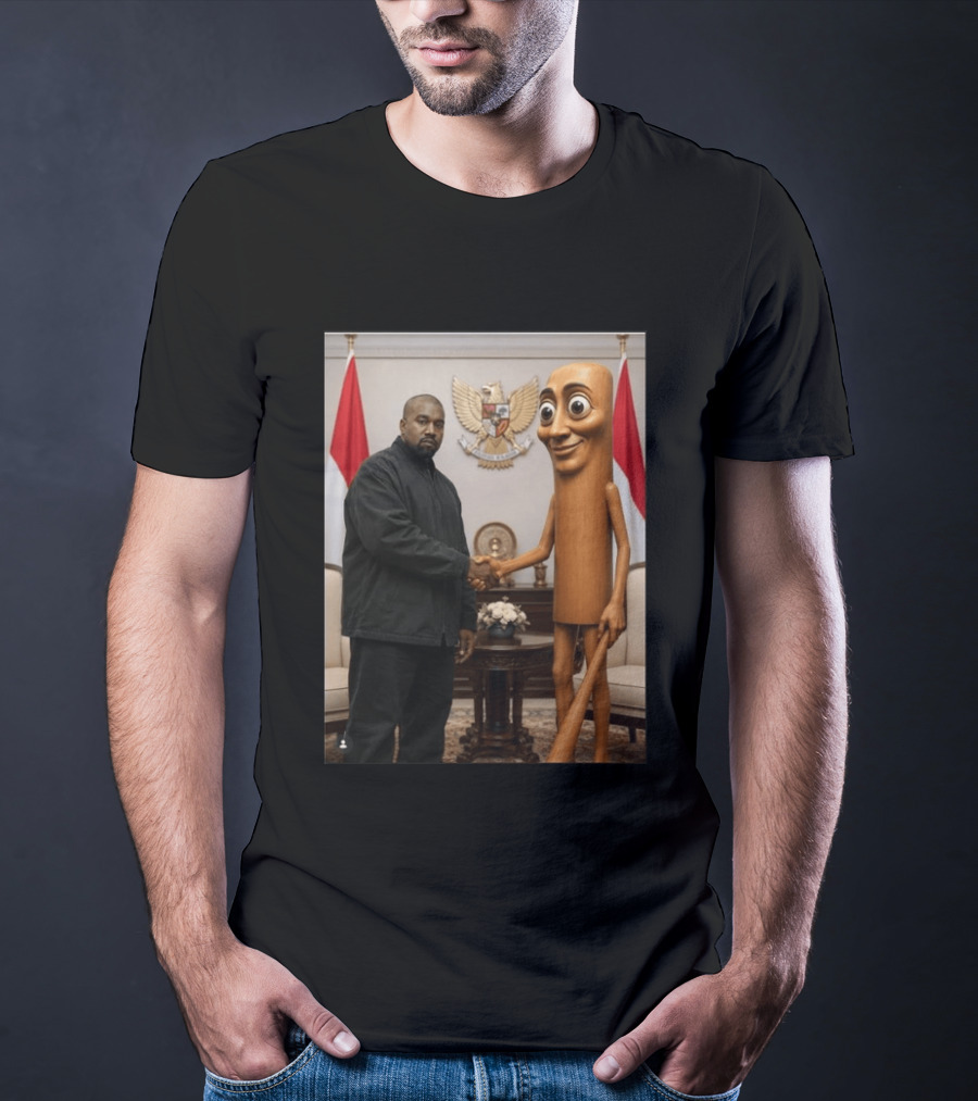 Kanye West And Indonesian Sahur Shaking Hand With Tung Tung Baton In Presidential Setting T-Shirt