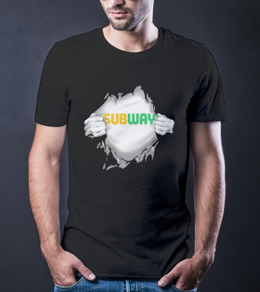 Subway Ripped Chest Superhero Torn Effect Employee Branding T-Shirt