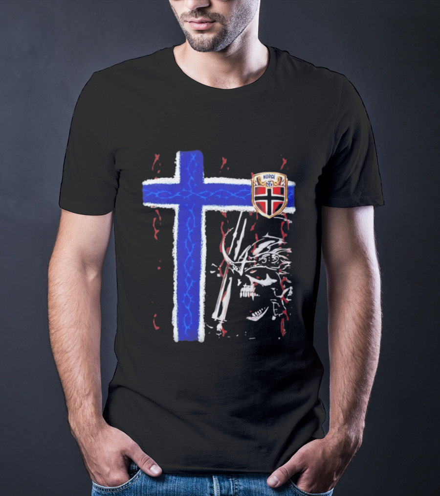 Norge Shield Cross Skull Warrior Norwegian Patriot Nordic T-Shirt