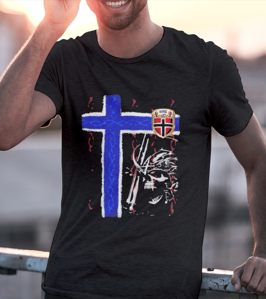 Norge Shield Cross Skull Warrior Norwegian Patriot Nordic T-Shirt