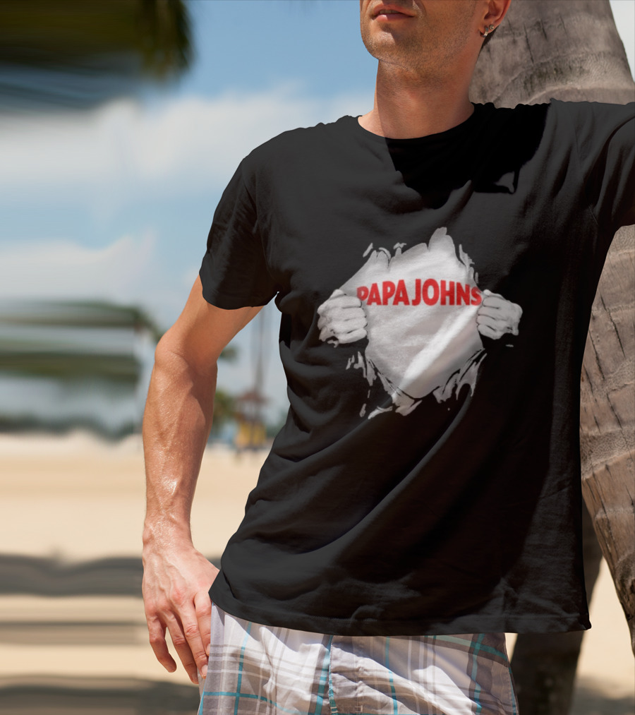 Papa Johns Ripped Chest Superhero Torn Employee T-Shirt