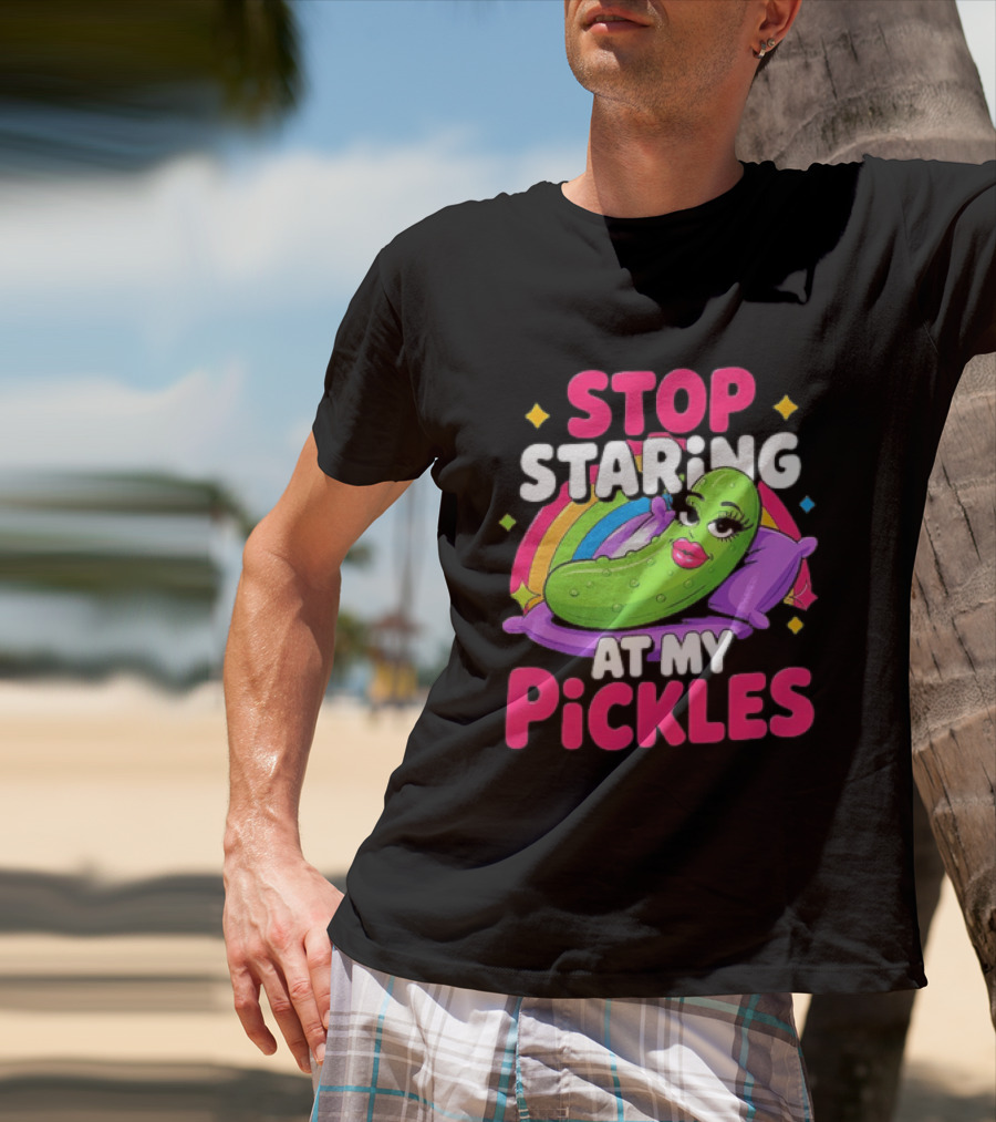 Stop Staring At My Pickles Pillow Rainbow T-Shirt