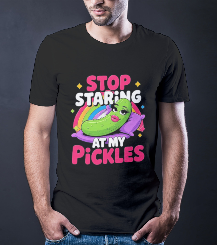 Stop Staring At My Pickles Pillow Rainbow T-Shirt