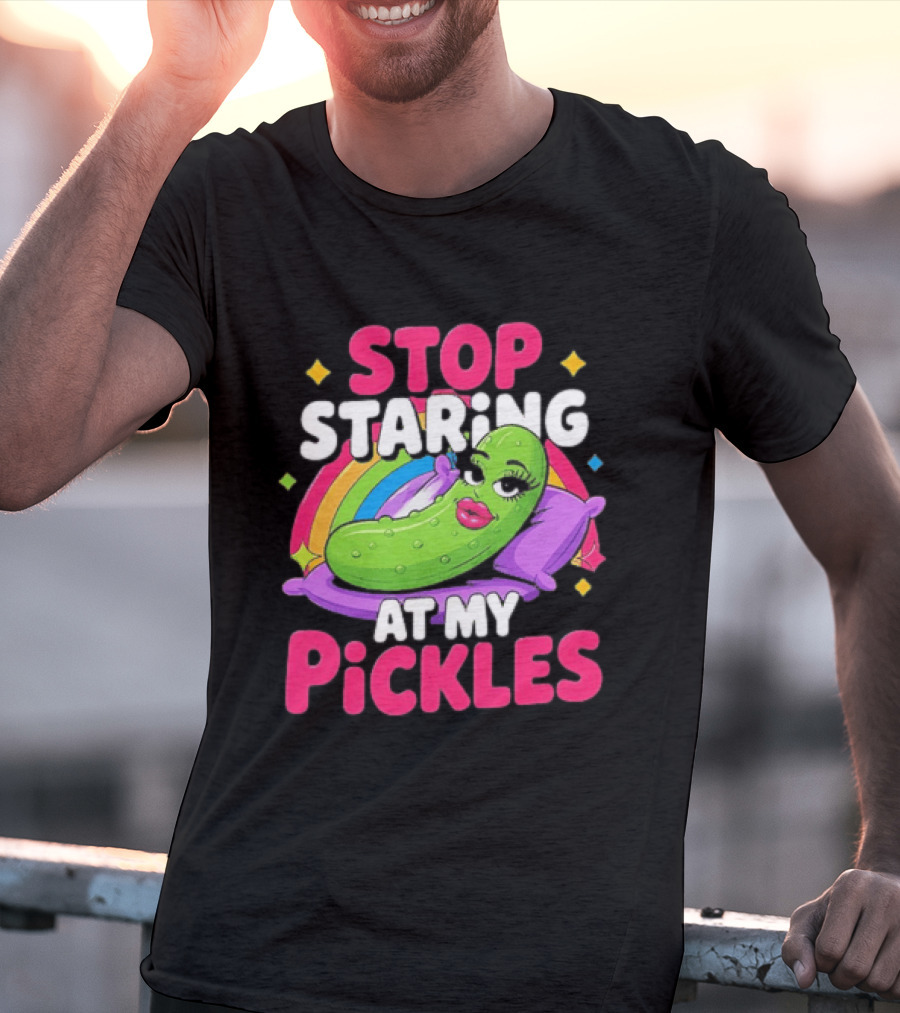 Stop Staring At My Pickles Pillow Rainbow T-Shirt