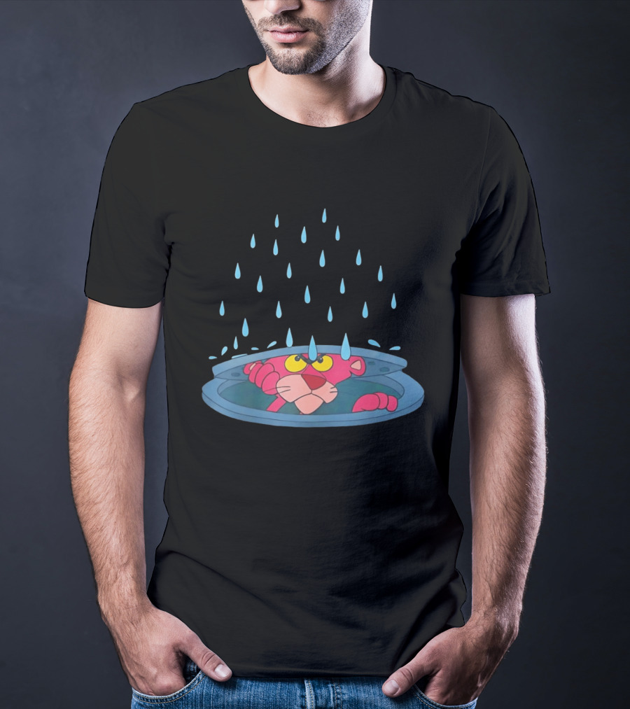 Pink Panther Peek Manhole Rainstorm Scene T-Shirt