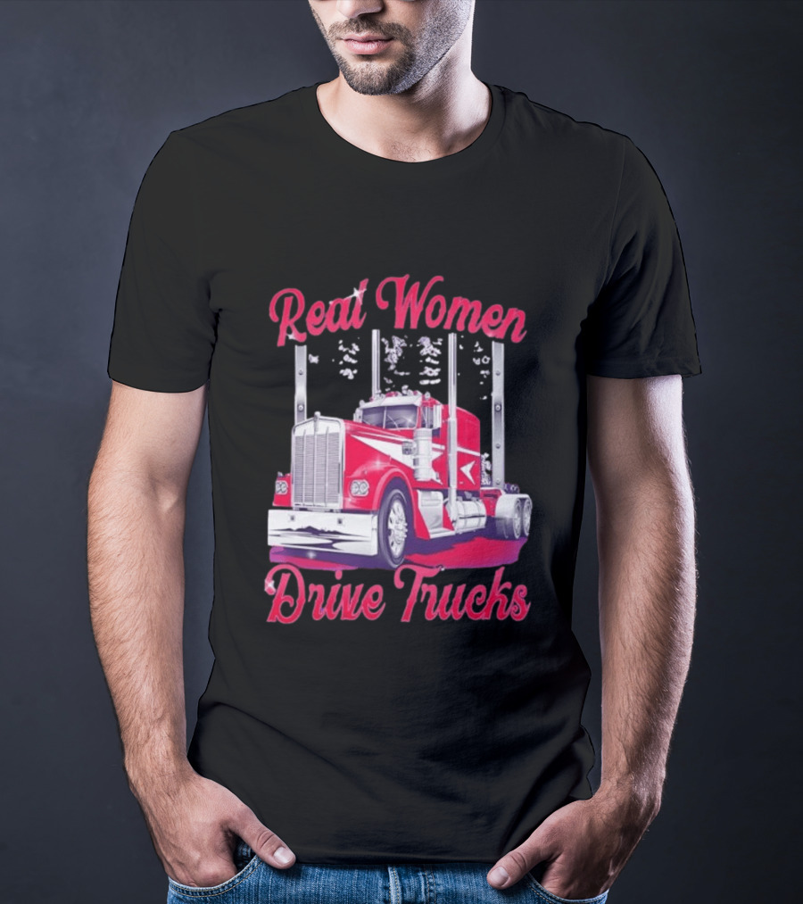 Real Women Drive Trucks Semi Truck With Flowers T-Shirt