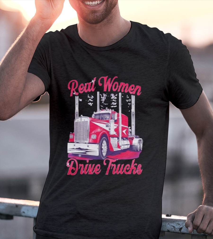Real Women Drive Trucks Semi Truck With Flowers T-Shirt