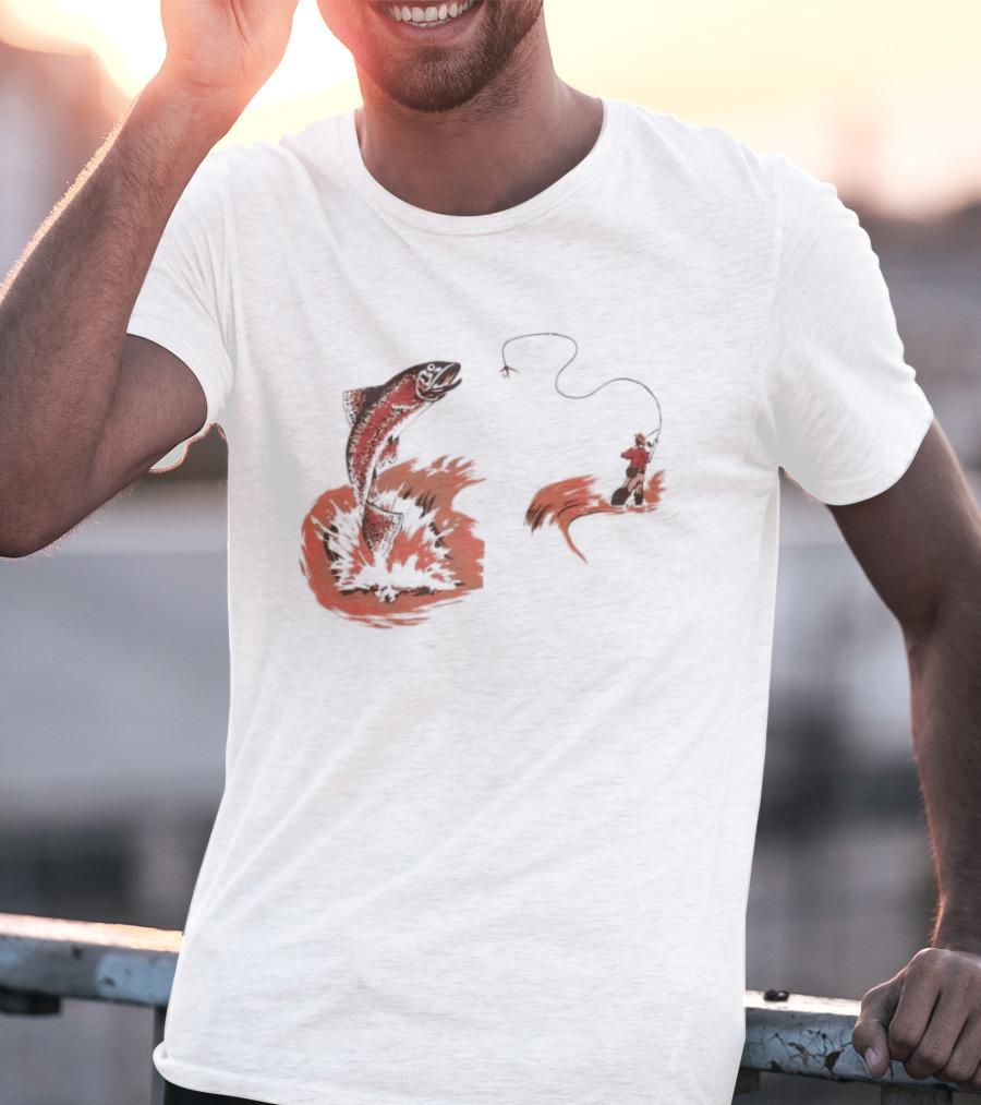 Fly Fisherman Catching Trout With Rod And Line T-Shirt