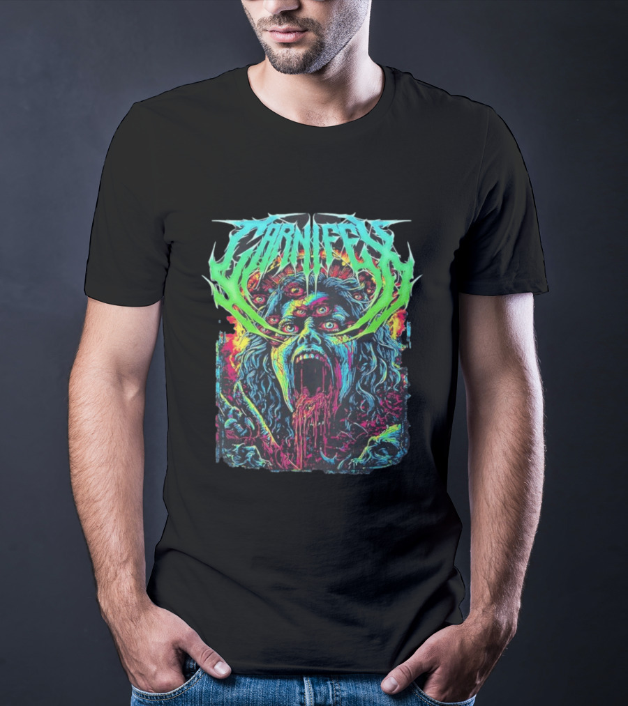 Carnifex Multieyed Screaming Face Metal Band Horror Neon T-Shirt
