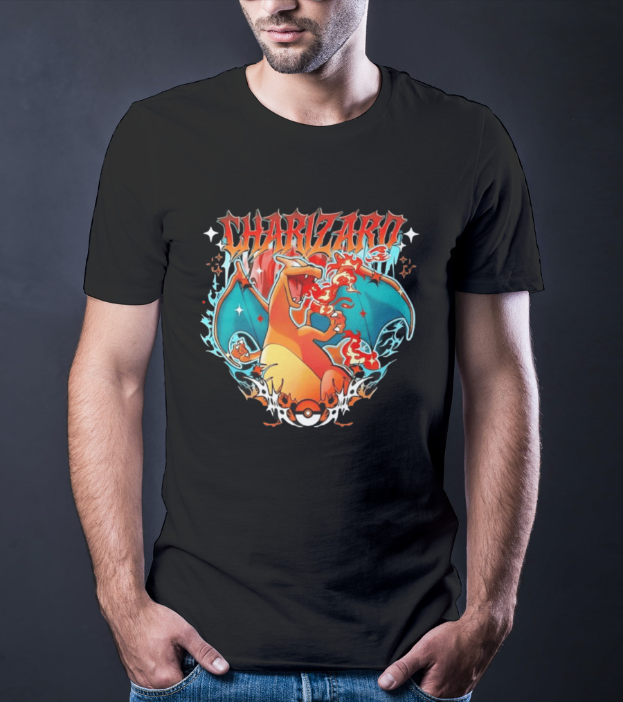 Charizard Pokemon CHARIZARO Fire Dragon With Pokeball And Flames T-Shirt