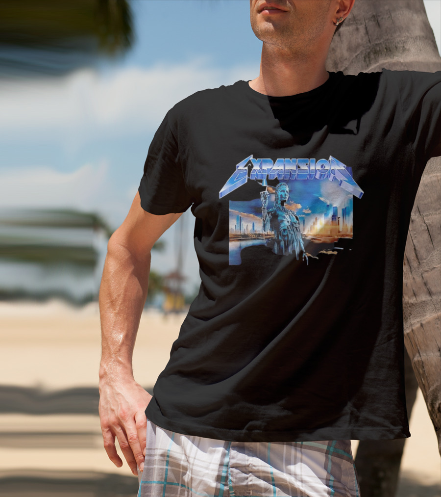 Expansion Futuristic Landmark Metallic Cityscape T-Shirt