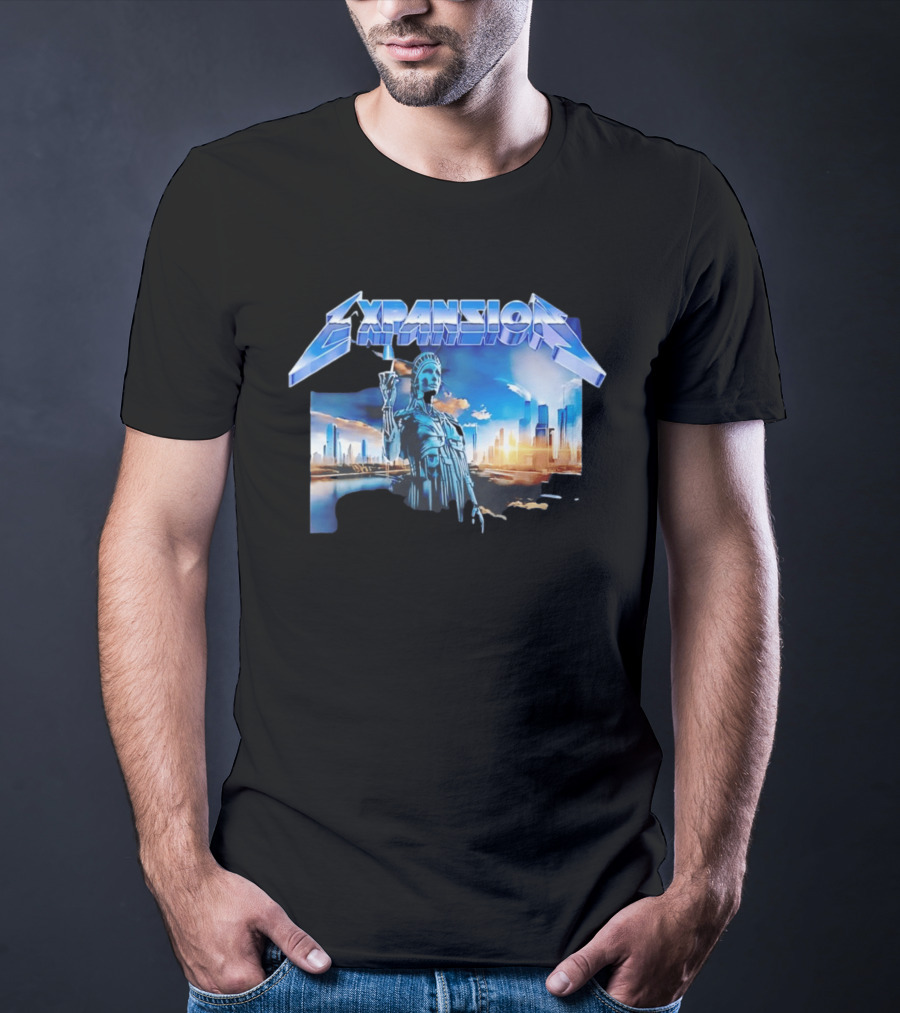 Expansion Futuristic Landmark Metallic Cityscape T-Shirt