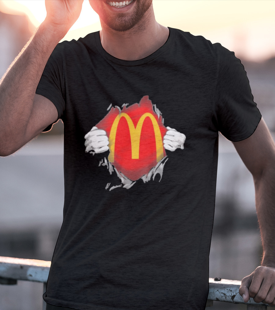 McDonald's Iconic Golden Arches Superhero Ripped Chest Employee T-Shirt