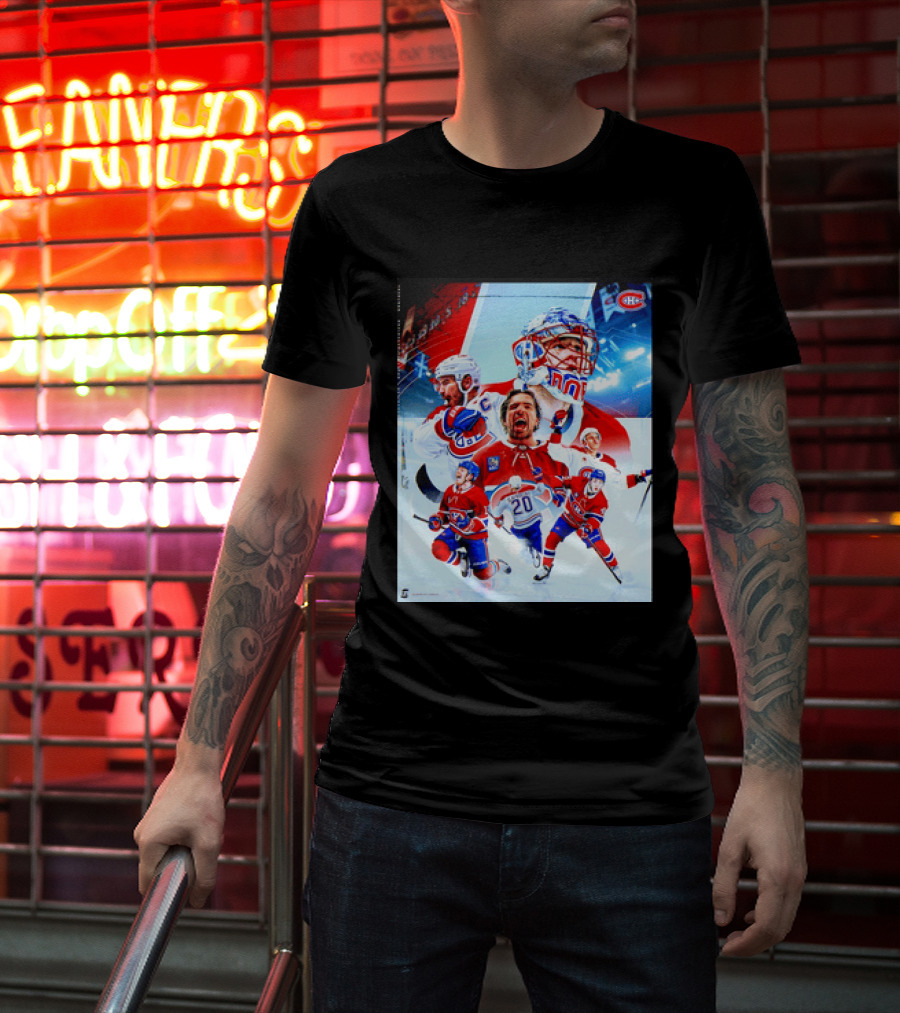 Montreal Canadiens Players And Goalkeeper Collage Featuring Number 20 T-Shirt