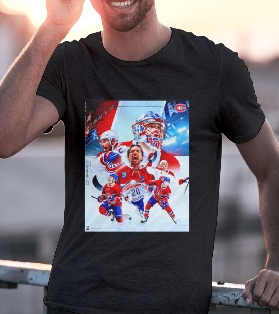 Montreal Canadiens Players And Goalkeeper Collage Featuring Number 20 T-Shirt