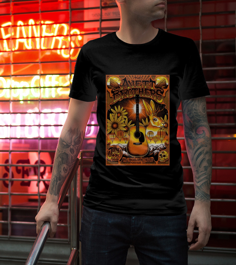 The Avett Brothers Red Rocks Amphitheatre July 12 2026 Morrison CO Guitar Sunflowers Rabbit T-Shirt