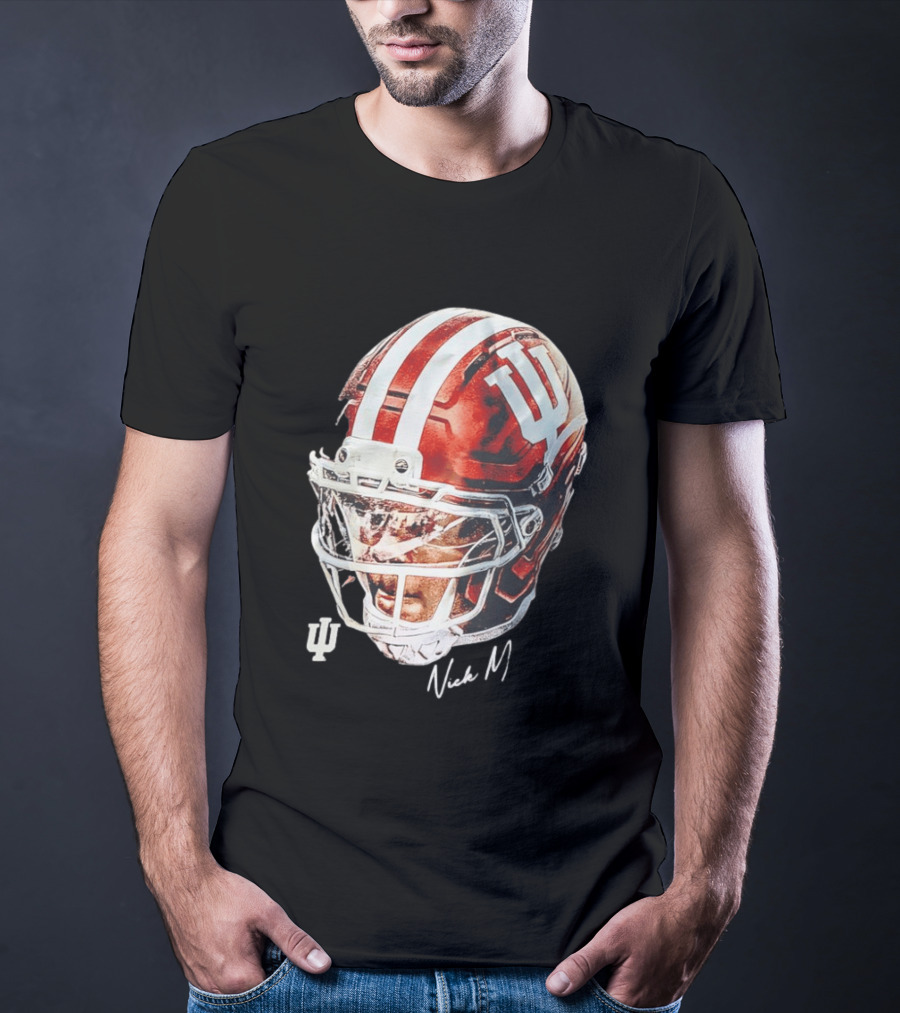 Nick Marsh Indiana University Football Helmet IU Iconic Red And White T-Shirt