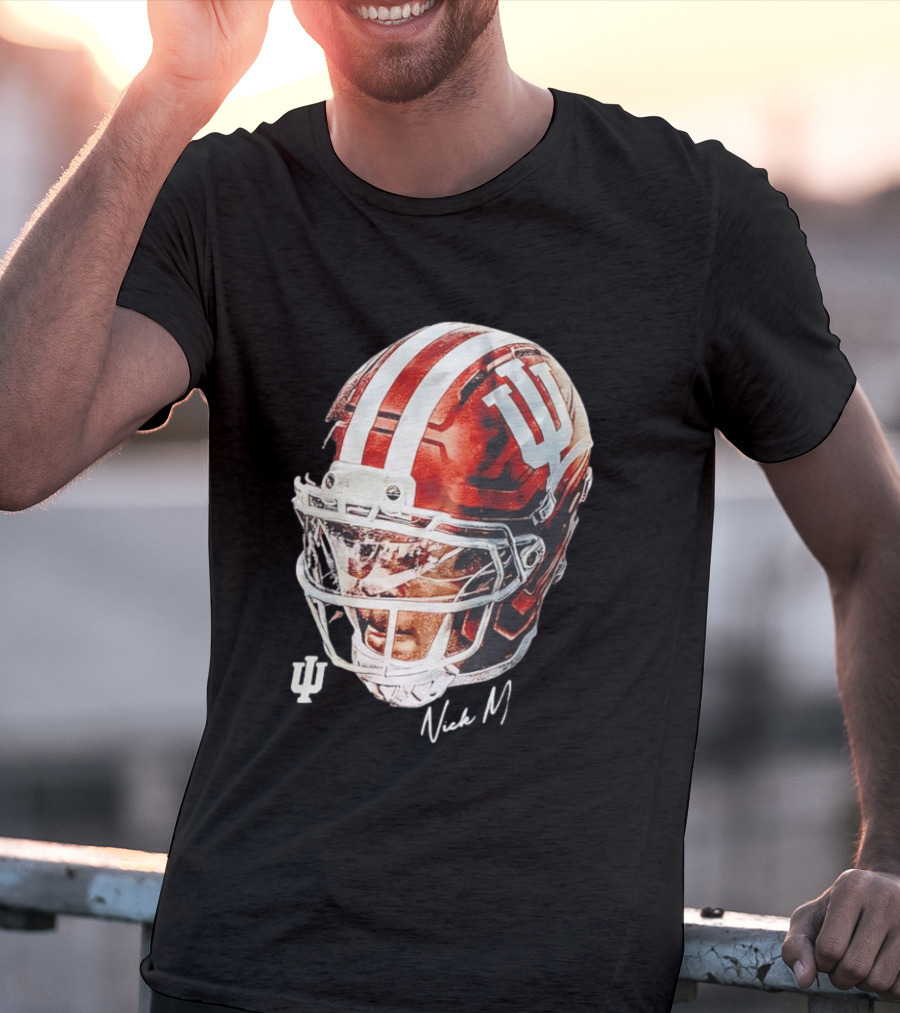 Nick Marsh Indiana University Football Helmet IU Iconic Red And White T-Shirt